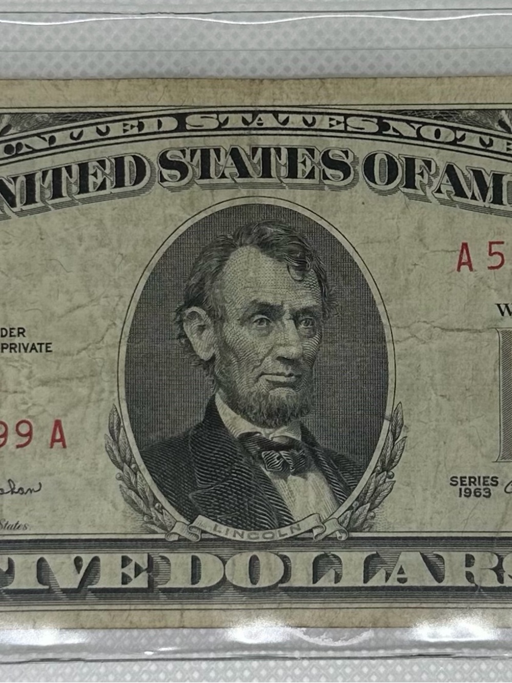 1963 $5 United States Note - Silver Certificate Bills and Collectible Currency